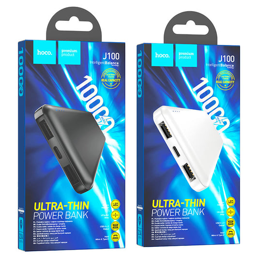 HOCO J100 10,000mAh Ultra-Thin Power Bank with Dual USB Output.