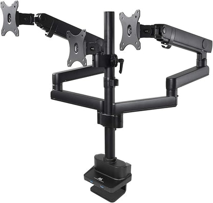 Maclean MC-811 3-Way Monitor Holder with Gas Spring Table Mount Monitor Arm VESA 75 x 75 100 x 100 17-27 Inch for 3 Monitors + 2x USB 3.0